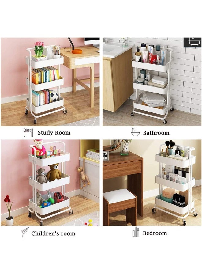 Concept home - 3-Tier Rolling Shelves Metal Cart Organizer White - Image 1