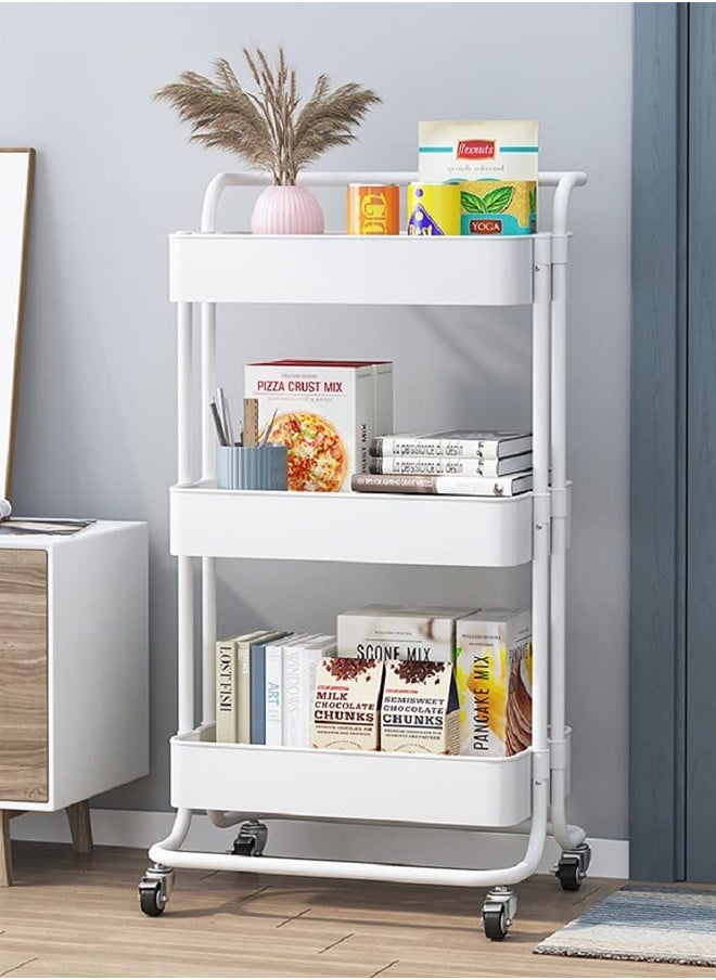Concept home - 3-Tier Rolling Shelves Metal Cart Organizer White - Image 1