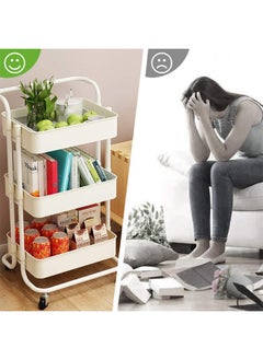 Concept home 3-Tier Rolling Shelves Metal Cart Organizer White  - Image 5