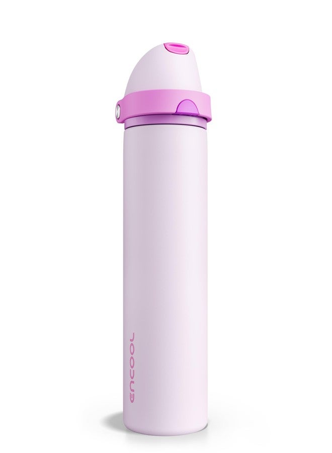 ENCOOL Insulated Water Bottle with Straw - Encool Stainless Steel Water Bottle with Push Button Lid, Leak-Proof & BPA-Free, Keeps Cold for 24 Hours for Sports, Travel, Gym (24 oz, Thistle-Fuchsia) - Image 1