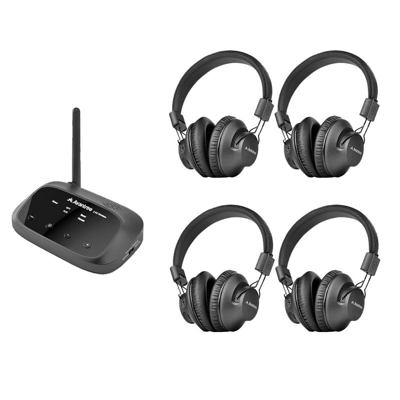 Avantree Quartet - 4 Wireless Headphones & 1 Transmitter for Multiple Group Listening Scalable to 100 with No Lip-Sync Delays for TV Watching, Silent Discos, Hearing Assistance in Church, and More - Image 1