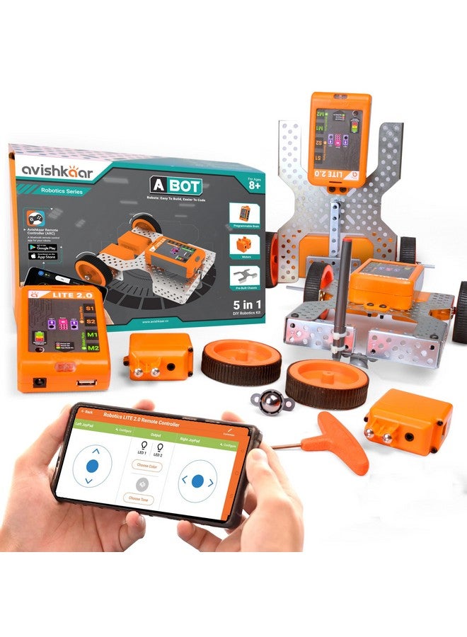 أفيشكار Avishkaar ABot، مجموعة روبوتات وبرمجة 5 في 1 DIY للأطفال من سن 8 إلى 12 عامًا، يتم التحكم فيها من خلال تطبيق الهاتف المحمول وبرامج سطح المكتب، أكثر من 50 جزءًا، مجموعة تعليمية وSTEM، صنع في الهند - Image 1