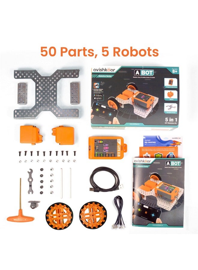 أفيشكار Avishkaar ABot، مجموعة روبوتات وبرمجة 5 في 1 DIY للأطفال من سن 8 إلى 12 عامًا، يتم التحكم فيها من خلال تطبيق الهاتف المحمول وبرامج سطح المكتب، أكثر من 50 جزءًا، مجموعة تعليمية وSTEM، صنع في الهند - Image 3