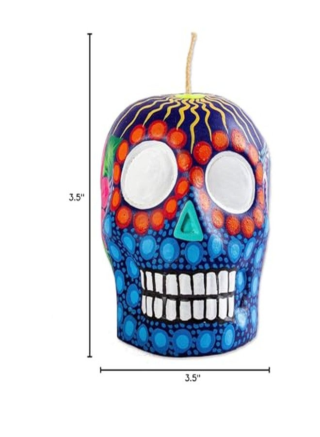 NOVICA Artisan Handmade Candle Painted Mexican Day of The Dead Purple Skull Multicolor Paraffin Mexico Lamps Lighting Candles Folk Art Floral [3.5in H x 3.5in W x 4.3in D] ' Colorful Purple Skull' - Image 5