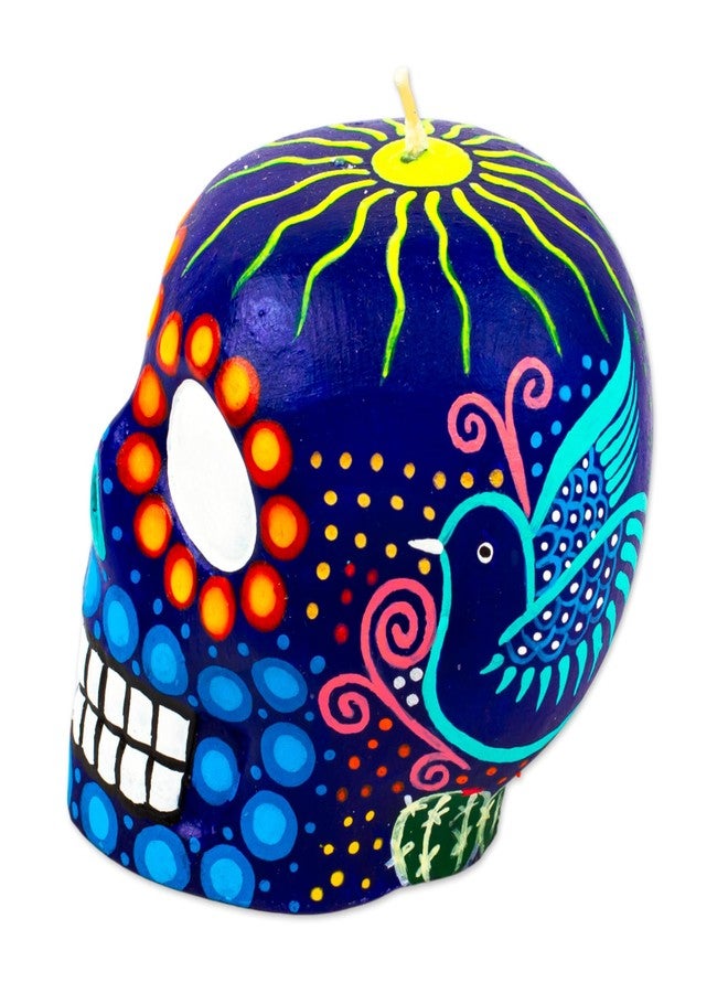 NOVICA Artisan Handmade Candle Painted Mexican Day of The Dead Purple Skull Multicolor Paraffin Mexico Lamps Lighting Candles Folk Art Floral [3.5in H x 3.5in W x 4.3in D] ' Colorful Purple Skull' - Image 3
