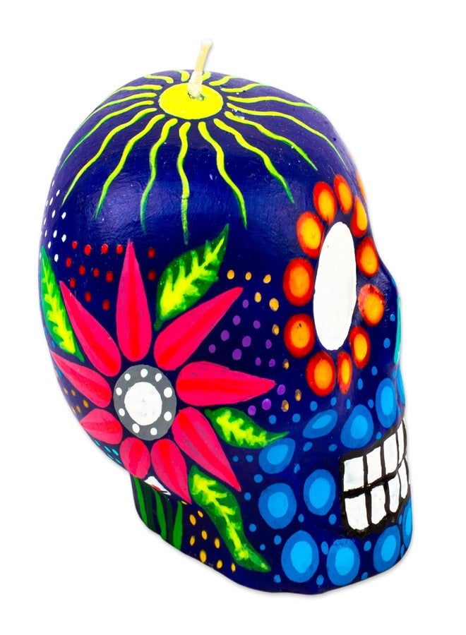 NOVICA Artisan Handmade Candle Painted Mexican Day of The Dead Purple Skull Multicolor Paraffin Mexico Lamps Lighting Candles Folk Art Floral [3.5in H x 3.5in W x 4.3in D] ' Colorful Purple Skull' - Image 2