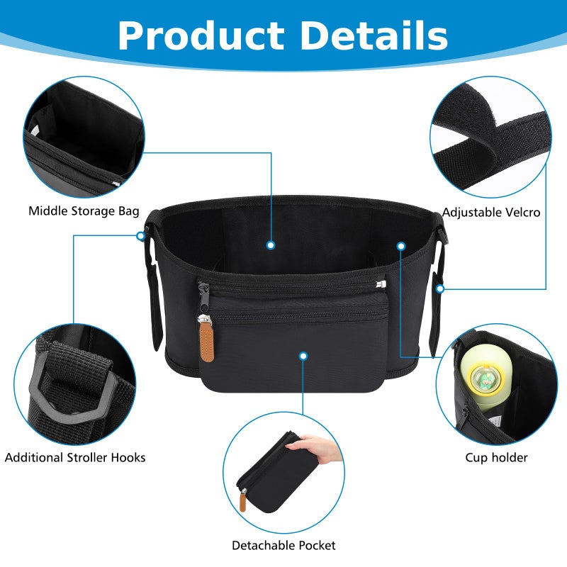 Accmor Universal Stroller Organizer with Detachable Phone Bag, Stroller Bag Caddy Organizer Stroller Accessories for Uppababy, Baby Jogger, Nuna, Doona, Britax Strollers - Image 4