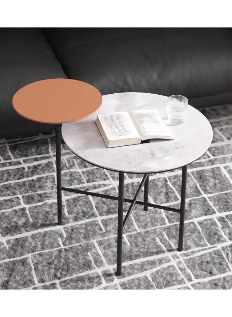 Neo Front Modern Corner Table with Sintered Stone Top, Wood Laminate Frame, and Carbon Steel Legs CJ622B 65*50*58 cm - Image 1