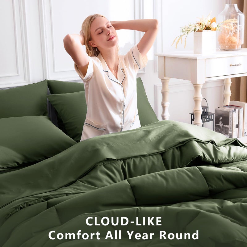 CozyLux Queen Comforter Set Olive Green, 7 Pieces Bed in a Bag, Green Comforters Queen Size, All Season Bedding Sets with Stitch Quilted Comforter, Flat Sheet, Fitted Sheet, Pillowcases - Image 4