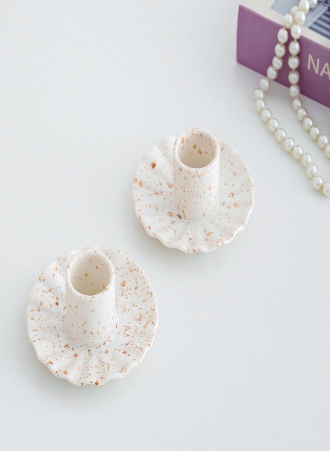 VIRFONOR Ceramic Taper Candle Holders,Vintage Candlestick Holder forHome Wedding Party Decor Dining Table Centerpiece, Housewarming Gifts,Pack of 2 (round) - Image 2