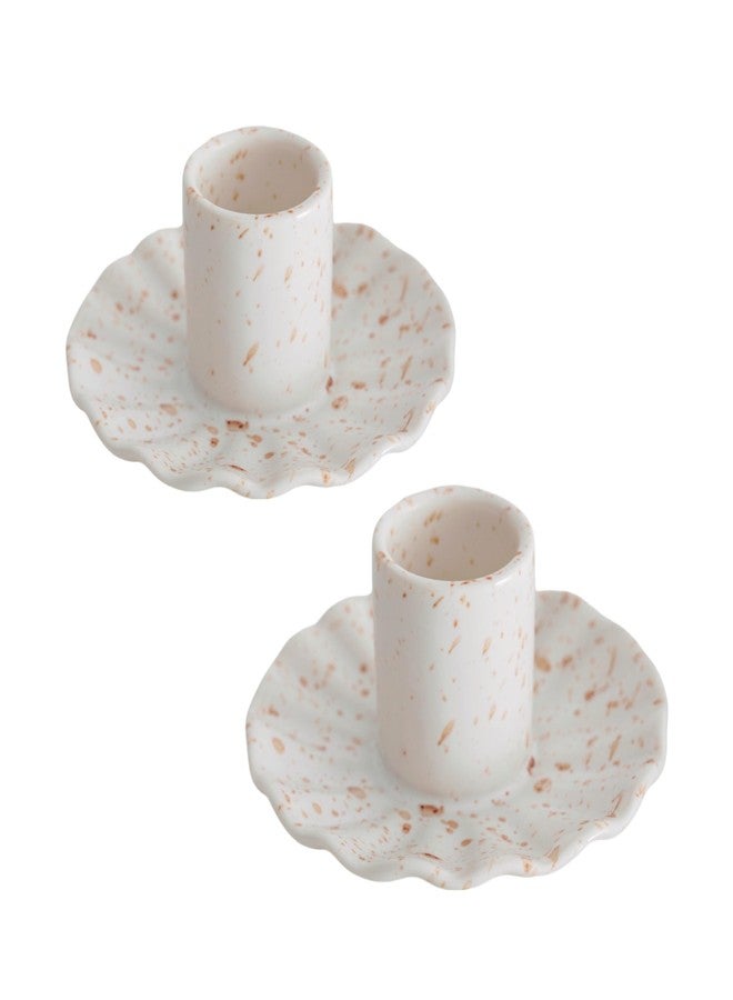 VIRFONOR Ceramic Taper Candle Holders,Vintage Candlestick Holder forHome Wedding Party Decor Dining Table Centerpiece, Housewarming Gifts,Pack of 2 (round) - Image 1