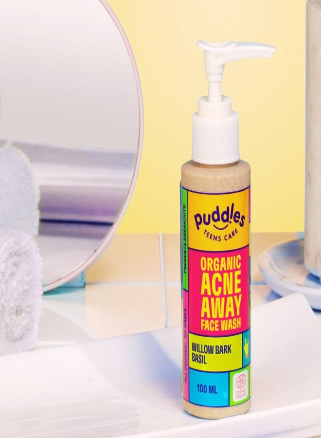 Puddles Teens Care Organic Acne Away Facewash (100 ML) | For Teenagers Age 11+ | Clears & Hydrates Oily, Dry & Sensitive Skin | Willow Bark & Basil | pH Balanced | Cosmos Organic Certified - Image 1
