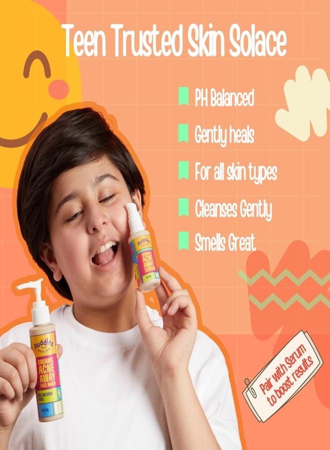 Puddles Teens Care Organic Acne Away Facewash (100 ML) | For Teenagers Age 11+ | Clears & Hydrates Oily, Dry & Sensitive Skin | Willow Bark & Basil | pH Balanced | Cosmos Organic Certified - Image 2