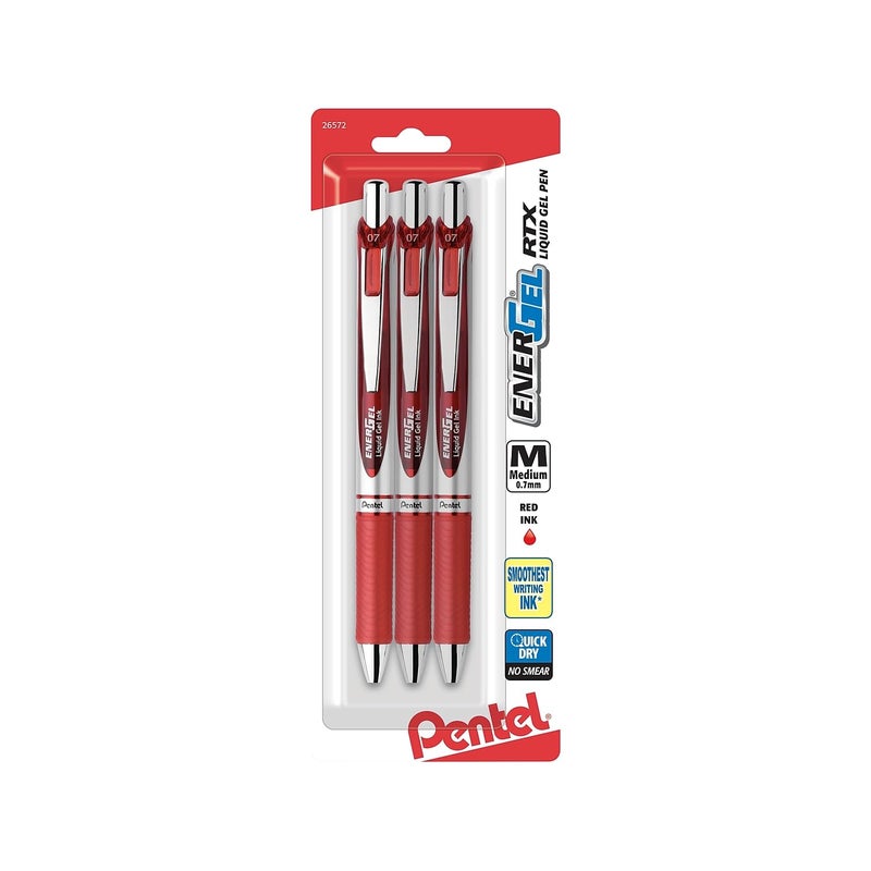 Pentel EnerGel RTX Retractable Gel Pen, Medium Point, 0.7mm, Red Ink, 3/Pack (BL77BP3B) - Image 4
