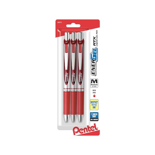Pentel EnerGel RTX Retractable Gel Pen, Medium Point, 0.7mm, Red Ink, 3/Pack (BL77BP3B) - Image 1