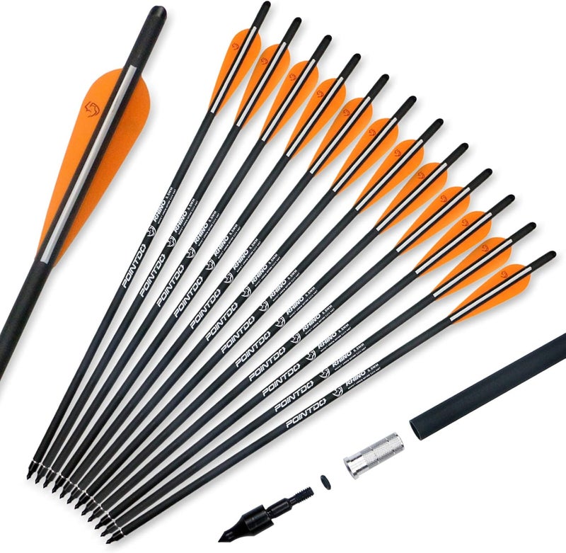 Pointdo 20inch Carbon Crossbow Bolts Crossbow Hunting Arrows with 4" Vanes and Replaced Arrowhead/Tip (12 Pack) - Image 1