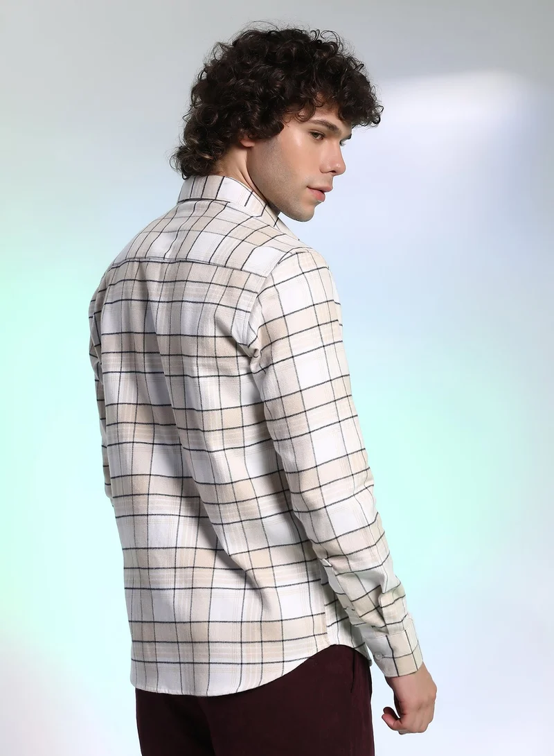 CAHOOT  Men's Saltbox Beige Checkered Utility Shirt for Men | Best Price UAE