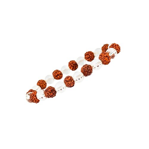 GEMSMANTRA Natural 5 Mukhi Rudraksha Stretchable Bracelet | Lab Certified 8mm Beads | Unisex Spiritual Bracelet for Men & Women | Enhances Inner Peace, Protection & Spiritual Growth - Image 1
