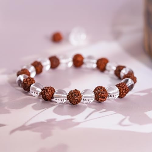 GEMSMANTRA Natural 5 Mukhi Rudraksha Stretchable Bracelet | Lab Certified 8mm Beads | Unisex Spiritual Bracelet for Men & Women | Enhances Inner Peace, Protection & Spiritual Growth - Image 2