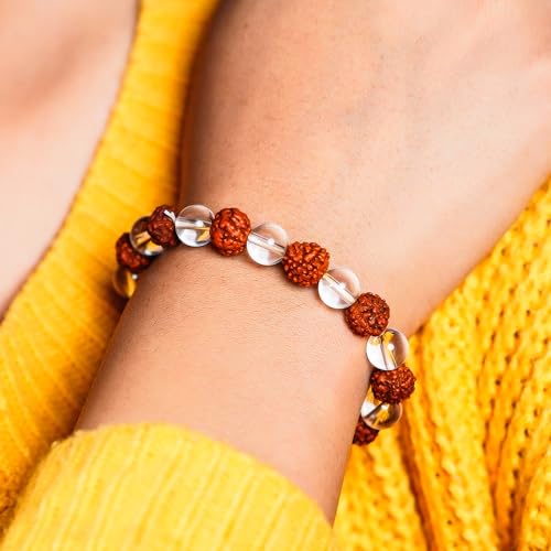GEMSMANTRA Natural 5 Mukhi Rudraksha Stretchable Bracelet | Lab Certified 8mm Beads | Unisex Spiritual Bracelet for Men & Women | Enhances Inner Peace, Protection & Spiritual Growth - Image 3