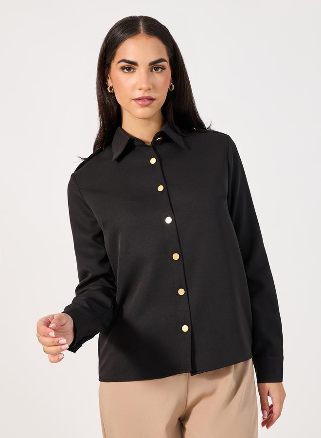 Styli Loose Fit Utility Shirt with Matte Golden Buttons - Image 1