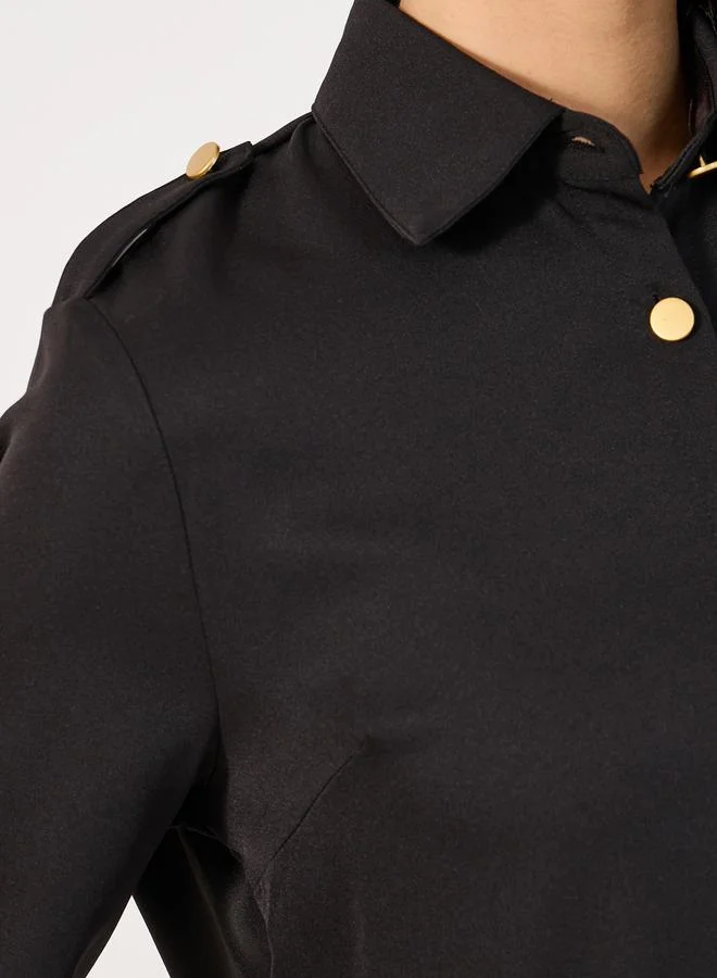 Styli Loose Fit Utility Shirt with Matte Golden Buttons