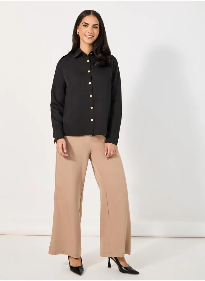 Styli Loose Fit Utility Shirt with Matte Golden Buttons