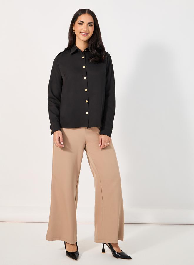 Styli Loose Fit Utility Shirt with Matte Golden Buttons - Image 2