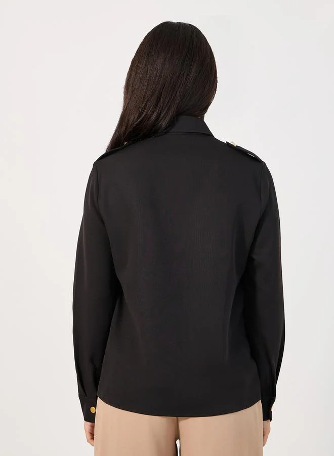 Styli Loose Fit Utility Shirt with Matte Golden Buttons