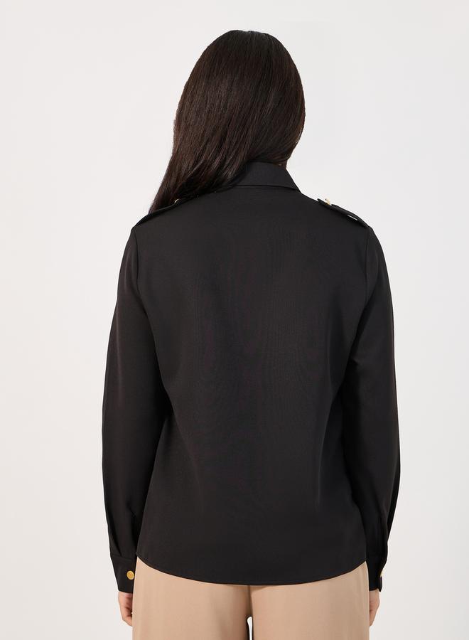 Styli Loose Fit Utility Shirt with Matte Golden Buttons - Image 4