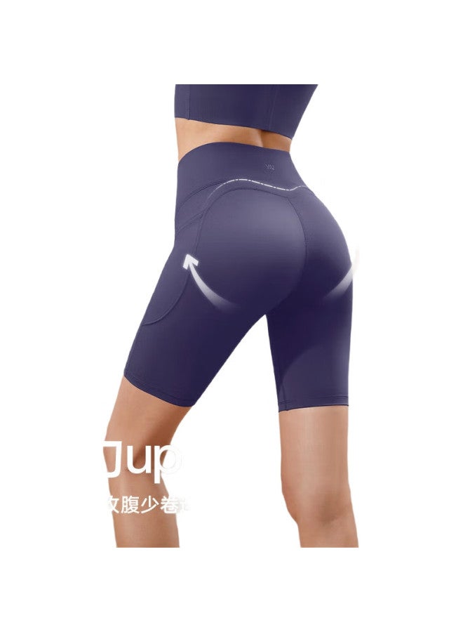 VFU Xingqing Five-Minute Yoga Shorts, Outdoor Sports Cycling Pants, High-Waisted Lifting Tight Shorts, Linen Color, M - Image 3