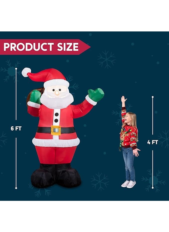 OSI ONESTOREINDIA OneStoreIndia Handcrafted Christmas Inflatable Santa Outdoor Blow Up Santa Builtin LED Lights with Tethers Stakes for Indoor Outdoor Party Holiday Yard Garden Lawn Decor 6 Ft  - Image 2