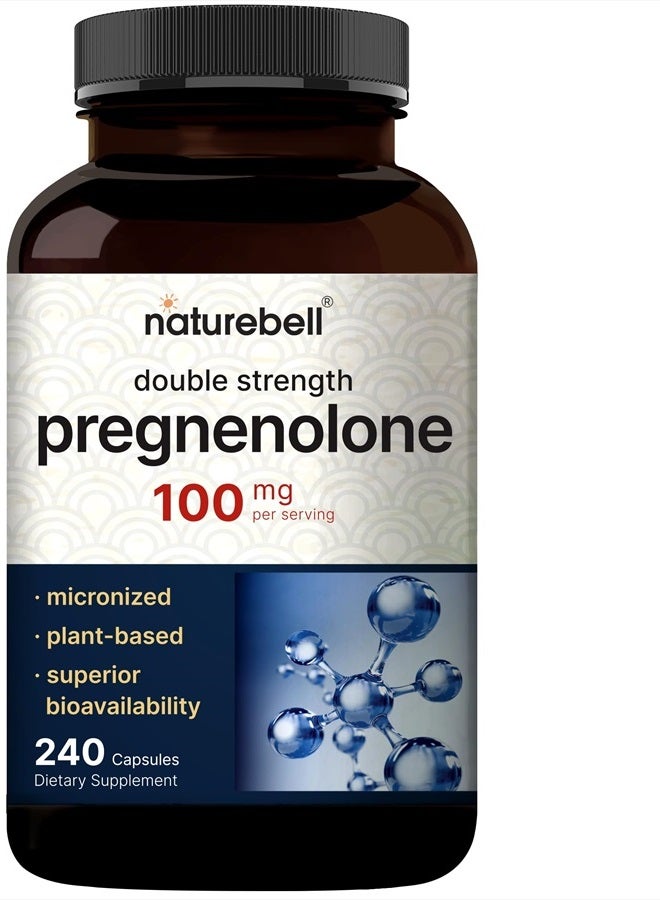 NatureBell Pregnenolone 100mg, 240 Capsules | Micronized Grade for Higher Absorption, Plant Based – Natural Precursor, Brain, & Immune Health Supplement – Non-GMO, Soy Free - Image 1
