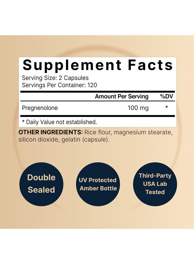 NatureBell Pregnenolone 100mg, 240 Capsules | Micronized Grade for Higher Absorption, Plant Based – Natural Precursor, Brain, & Immune Health Supplement – Non-GMO, Soy Free - Image 2