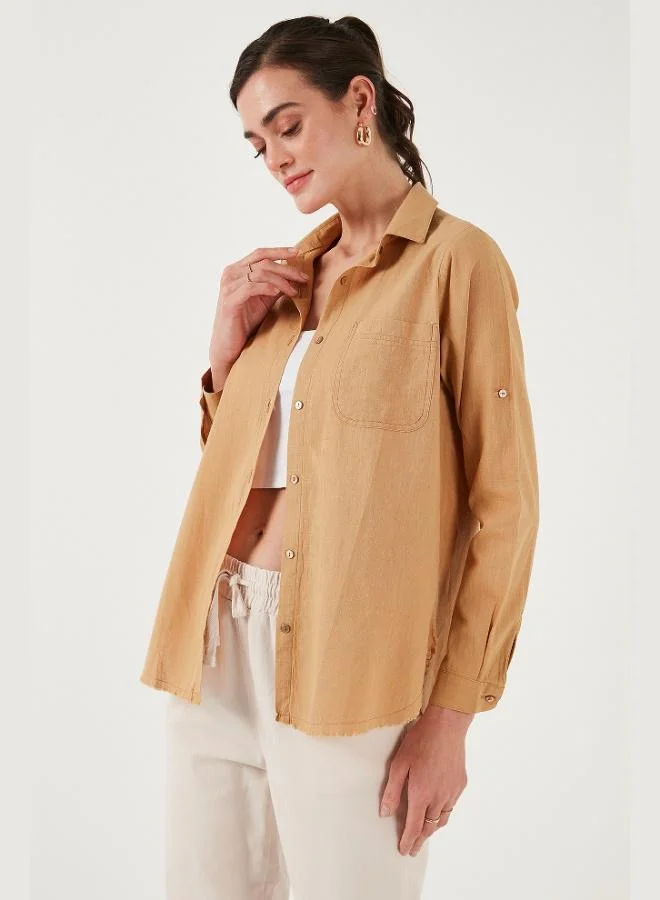 ليلا قميص قطني ليلى بقصة عادية بجيوب للنساء