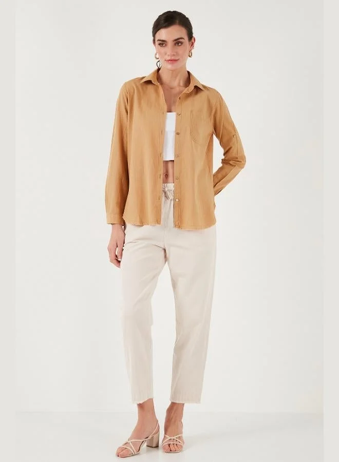 ليلا قميص قطني ليلى بقصة عادية بجيوب للنساء