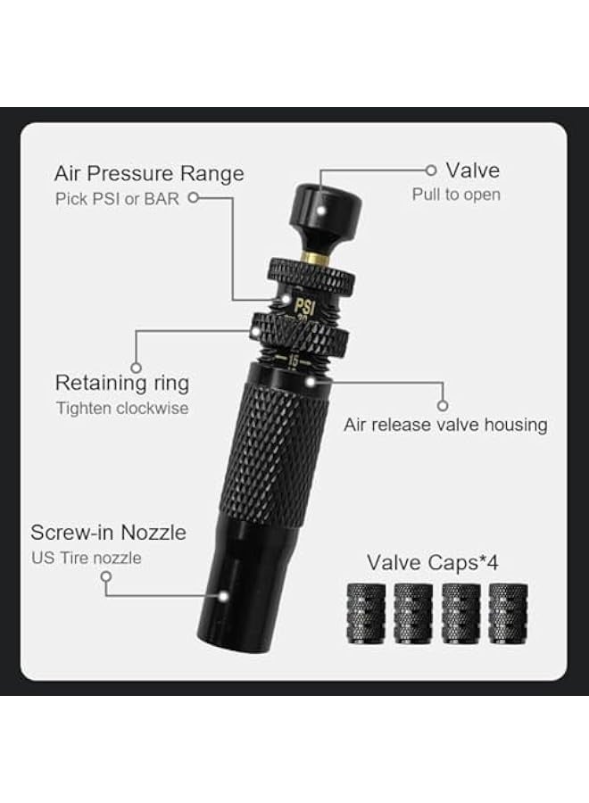 4 قطع طقم صمام مبدل الإطارات القابل للضبط، 10-30 PSI/0.7-2 بار طقم مبدل الإطار للتوقف التلقائي، مبدل هواء أسفل الإطارات ملحقات الطرق الوعرة لسيارات الجيب والسيارات والشاحنات والدراجات النارية وإطارات السيارات - Image 3