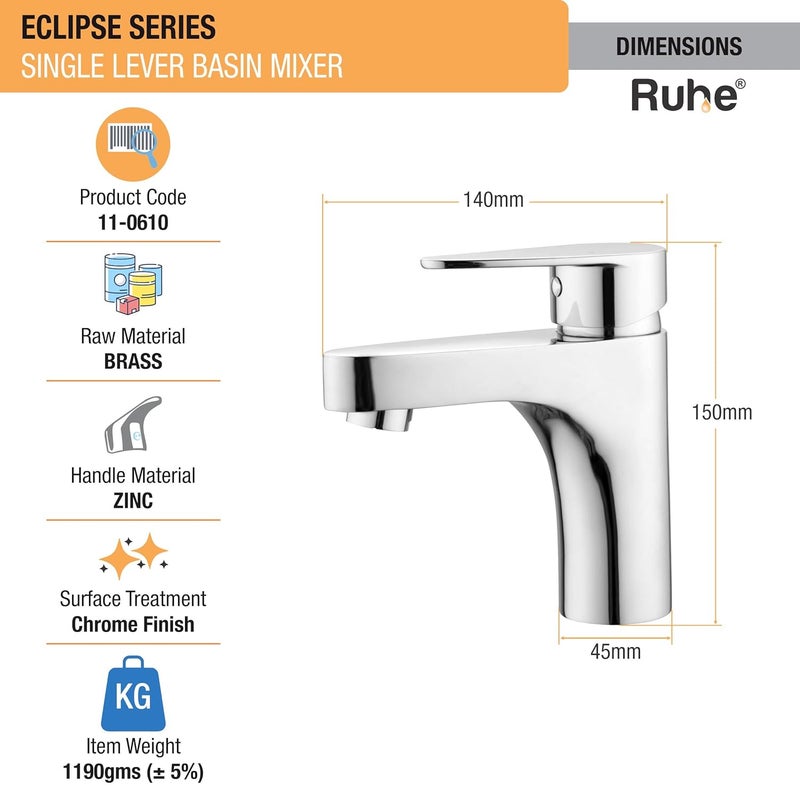 Ruhe Eclipse Single Lever Basin Mixer Brass Faucet Hot Cold FaucetTap Water Tap with Chrome Finish for Sinks Wash Basins Brass Tap - Image 2