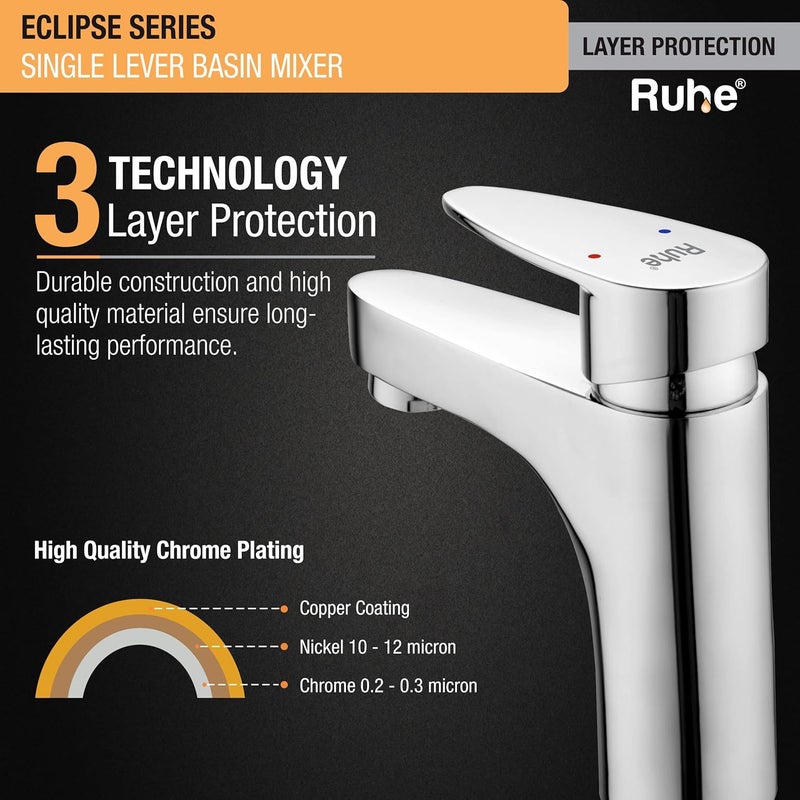 Ruhe Eclipse Single Lever Basin Mixer Brass Faucet Hot Cold FaucetTap Water Tap with Chrome Finish for Sinks Wash Basins Brass Tap - Image 4