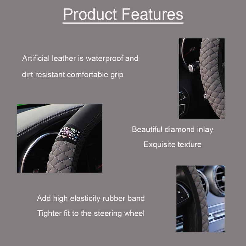 WLERIR Microfiber Leather Steering Wheel Cover with Anti-Slip Lining Universal Car Accessory for Steering Wheel with a Diameter of 14.5-15 inch (Black) - Image 2
