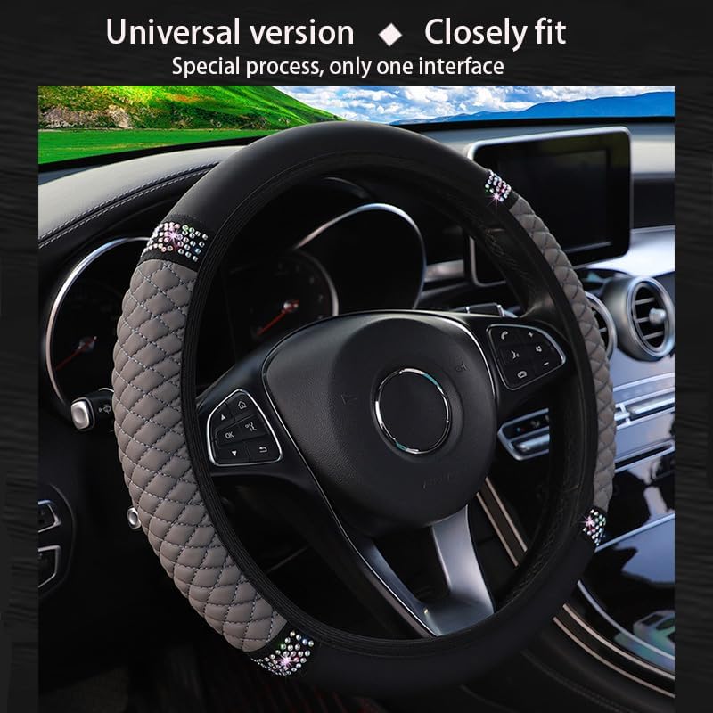 WLERIR Microfiber Leather Steering Wheel Cover with Anti-Slip Lining Universal Car Accessory for Steering Wheel with a Diameter of 14.5-15 inch (Black) - Image 4