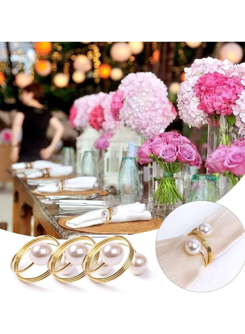GROWSTEADY Gold Double-Pearl Design Buckles Napkin Rings  - Image 4