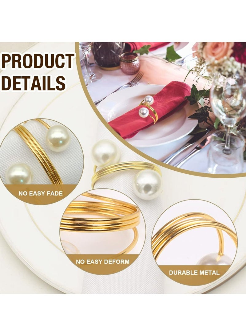 GROWSTEADY Gold Double-Pearl Design Buckles Napkin Rings  - Image 2
