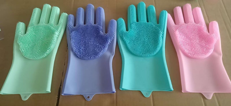 Silicone gloves dishwashing silicone cleaning gloves heat insulation Magic Kitchen bath gloves Random color