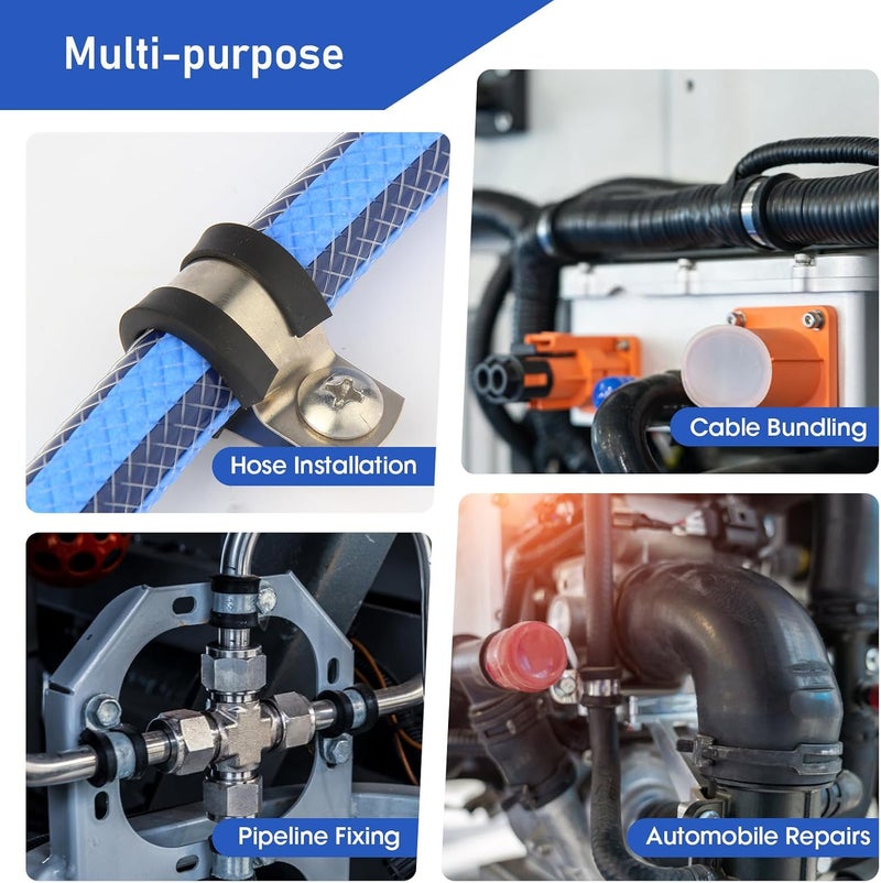 Nicalas 232 PCS Cable Clamps Assortment Kit with Stainless Steel Screws,304 Stainless Steel Rubber Cushioned Insulated P Clamps Assortment 10 Sizes:1/4" 5/16" 3/8" 1/2" 5/8" 3/4" 1" 1-1/4" 1-1/2" 1-3/4" - Image 5