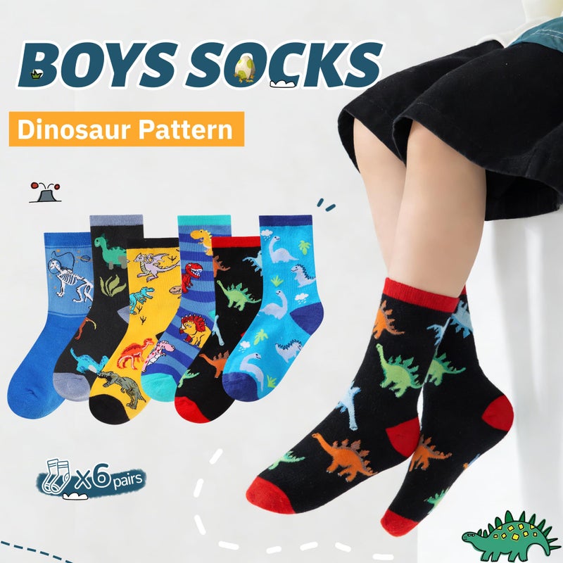 SeeyAN Boys Socks Kids Funny Cotton Novelty Crew Cartoon Space Dinosaur Crazy Socks 6 Pairs (6 Pairs Dinosaur B, 6-8 Years) - Image 2