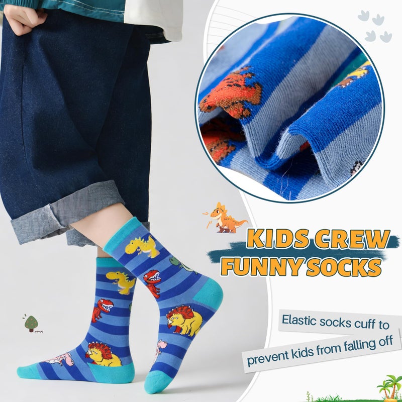 SeeyAN Boys Socks Kids Funny Cotton Novelty Crew Cartoon Space Dinosaur Crazy Socks 6 Pairs (6 Pairs Dinosaur B, 6-8 Years) - Image 4