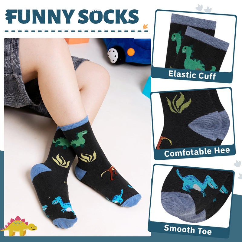 SeeyAN Boys Socks Kids Funny Cotton Novelty Crew Cartoon Space Dinosaur Crazy Socks 6 Pairs (6 Pairs Dinosaur B, 6-8 Years) - Image 5