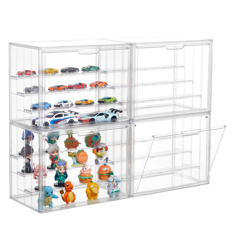 Attelite Acrylic Display CaseUpgrade 4 Tiers Clear Display Case with 3 Adjustable Divider 4 Pack Stackable Large Storage Box with Magnetic Door for Collectibles Action Figures - Image 2