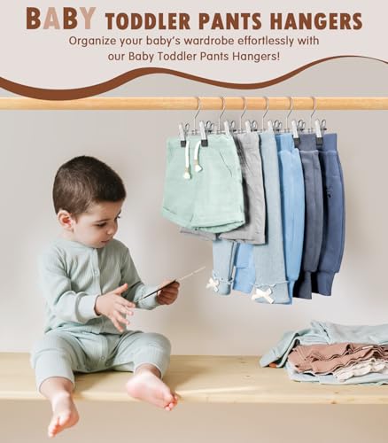 DOIOWN 10 Pack Baby Pants Hangers with Clips Toddler NonSlip Space Saving Hangers for Pants Skirts Clothes Baby Essentials Closet Organizer - Image 3